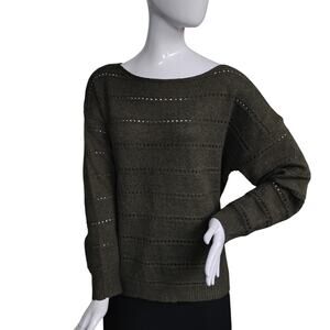 Shein Fine Knit Top Size Large Dark Green Wide Round Neck Long Sleeve